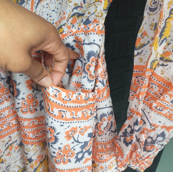 Women's Free people orange and white long sleeve dress with open back - Picture 14 of 17